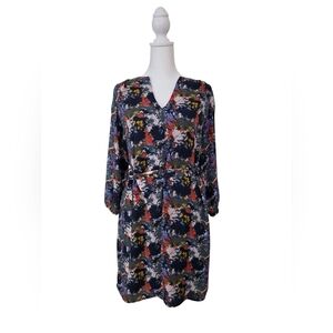 Eclair Lined Floral Splat Dress With Tie Belt Size Small